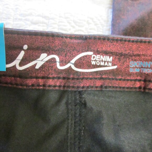 INC Jeans 24W Skinny Leg Slim Tech Fit Black Red Shine - Picture 2 of 7